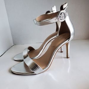 Aldo Women's Crocodile Embossed Finish Heeled Sandals, Silver, 8.5